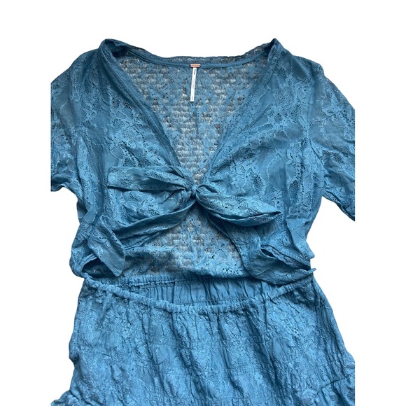 NWOT Free People Reversible Lace Mini Dress Blue Bell Sleeve Medium - Picture 6 of 8